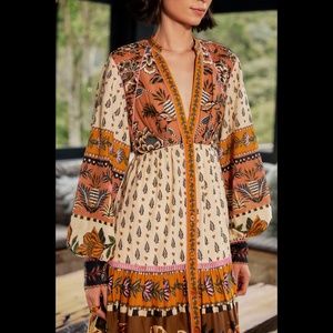 🧡 NWOT Autumn Fall Farm Rio Beige Ainika Floral V Neck Midi Dress